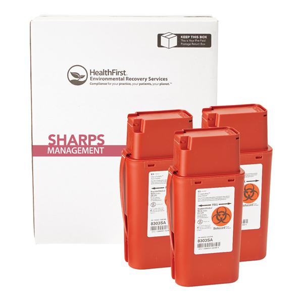 Mailer System Sharps Sharps Management 1qt Small Plastic Red/White 3/Pk